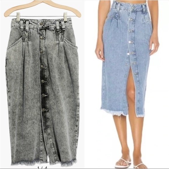 We The Free Dresses & Skirts - Free People Sidney Black washed denim midi skirt 25 NWOT